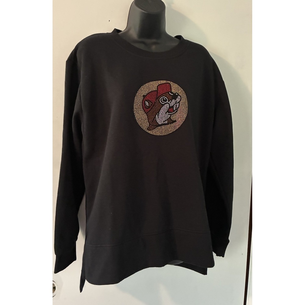 Bucees Black Pullover Sweatshirt Medium Bling Logo Crew Neck NWT Pullover